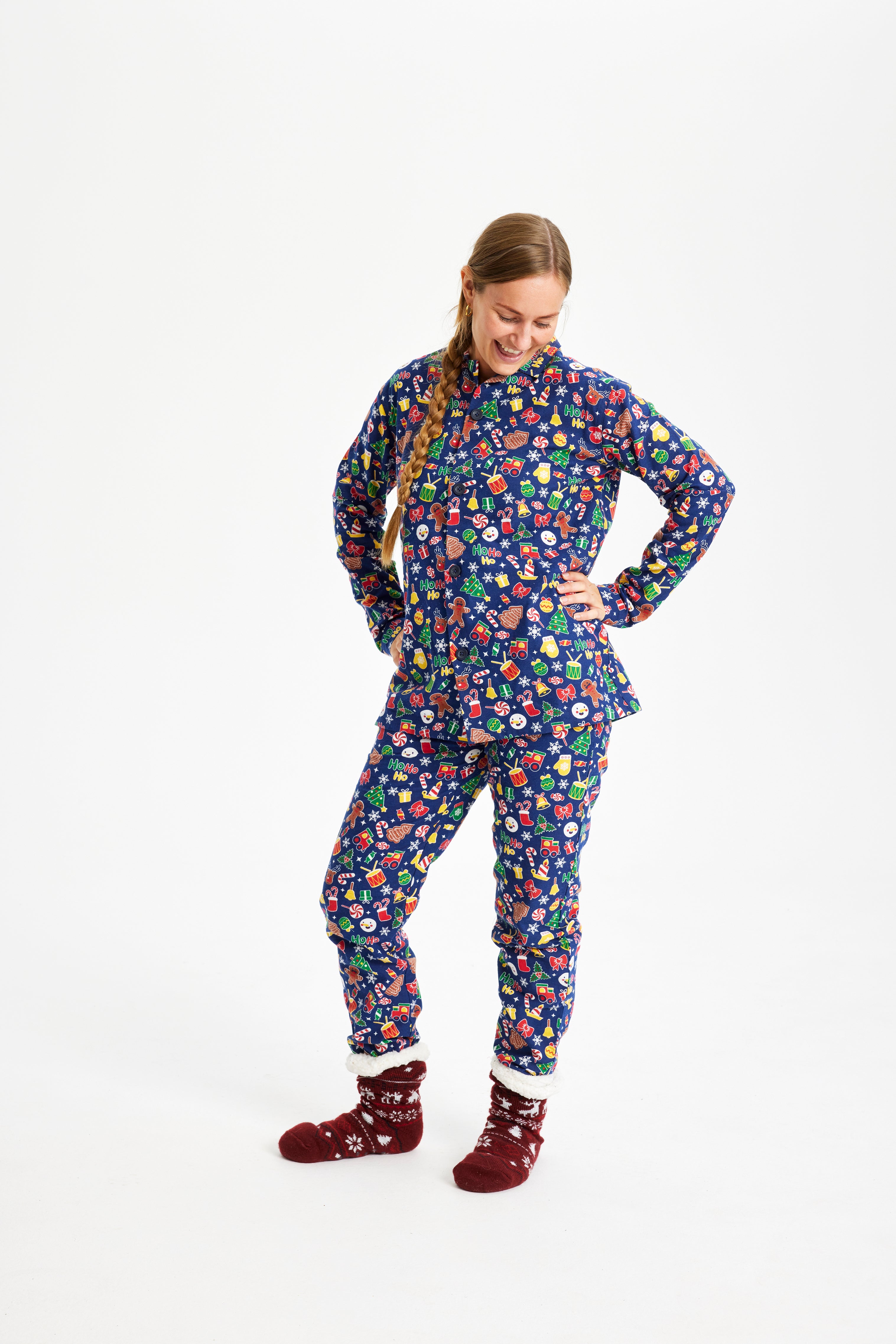 Crazy Christmas Pajamas Flannel navy - Women
